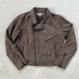 Solitaire Gray Faux Suede Moto Zipper Jacket Size M